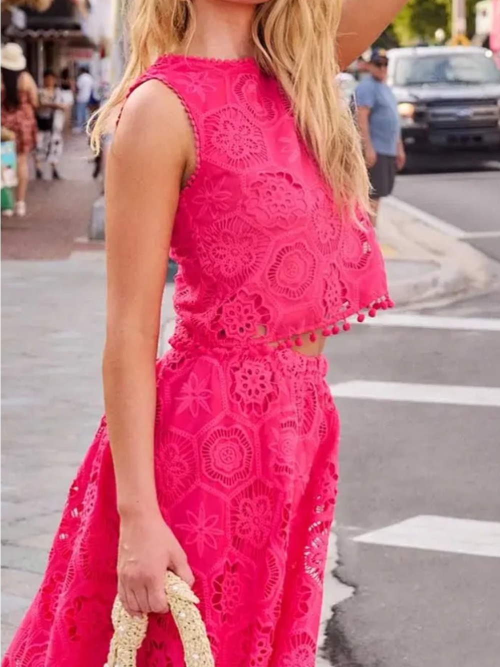 Crochet Lace Crop Top in Hot Pink - Sleeveless Summer Top